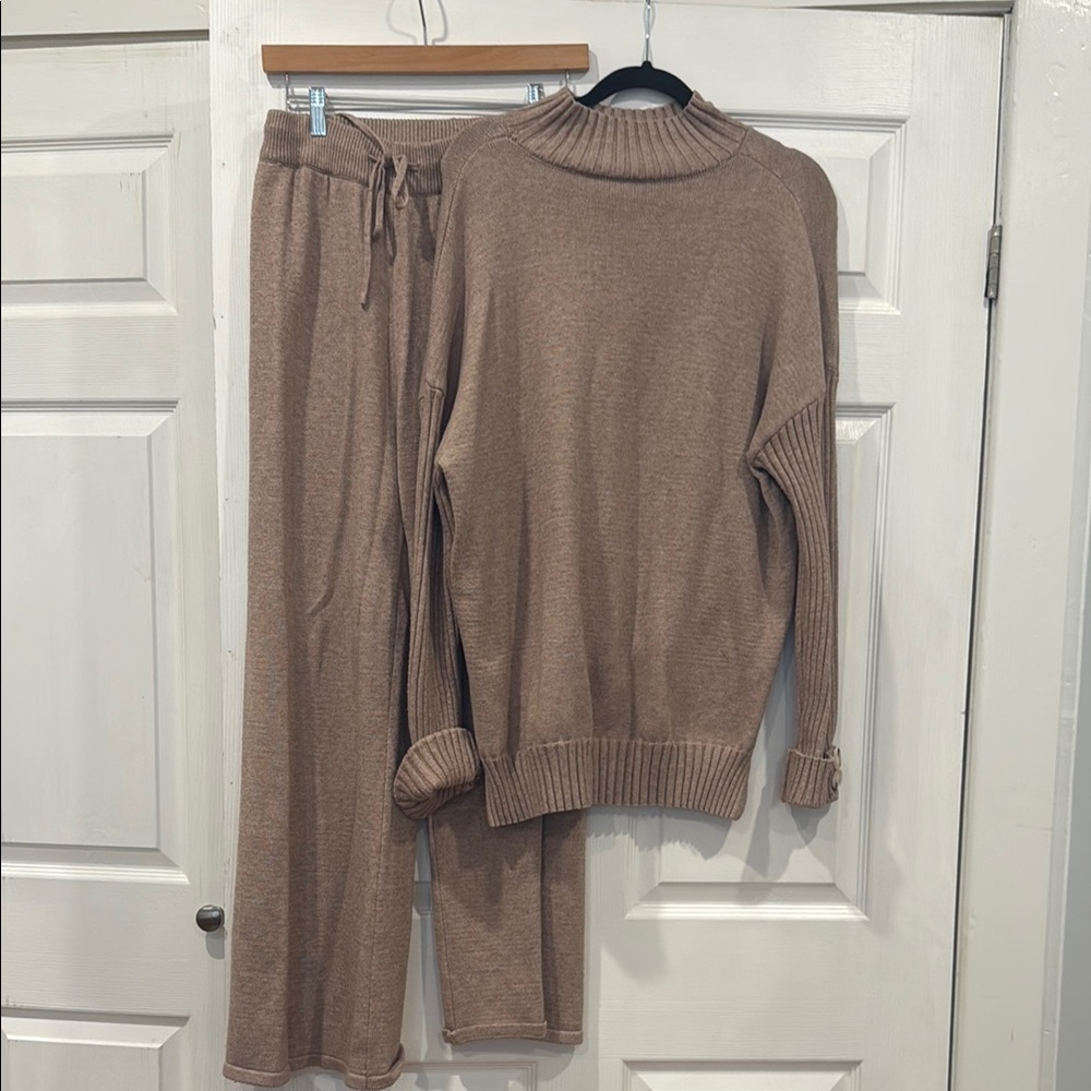 Cozy Brown Knit Sweater and Pants Set
